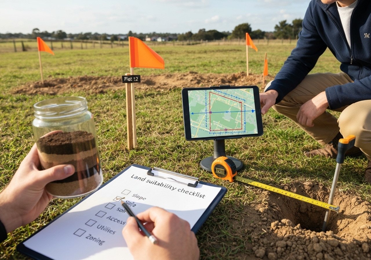 How should a beginner select land and assess suitability?