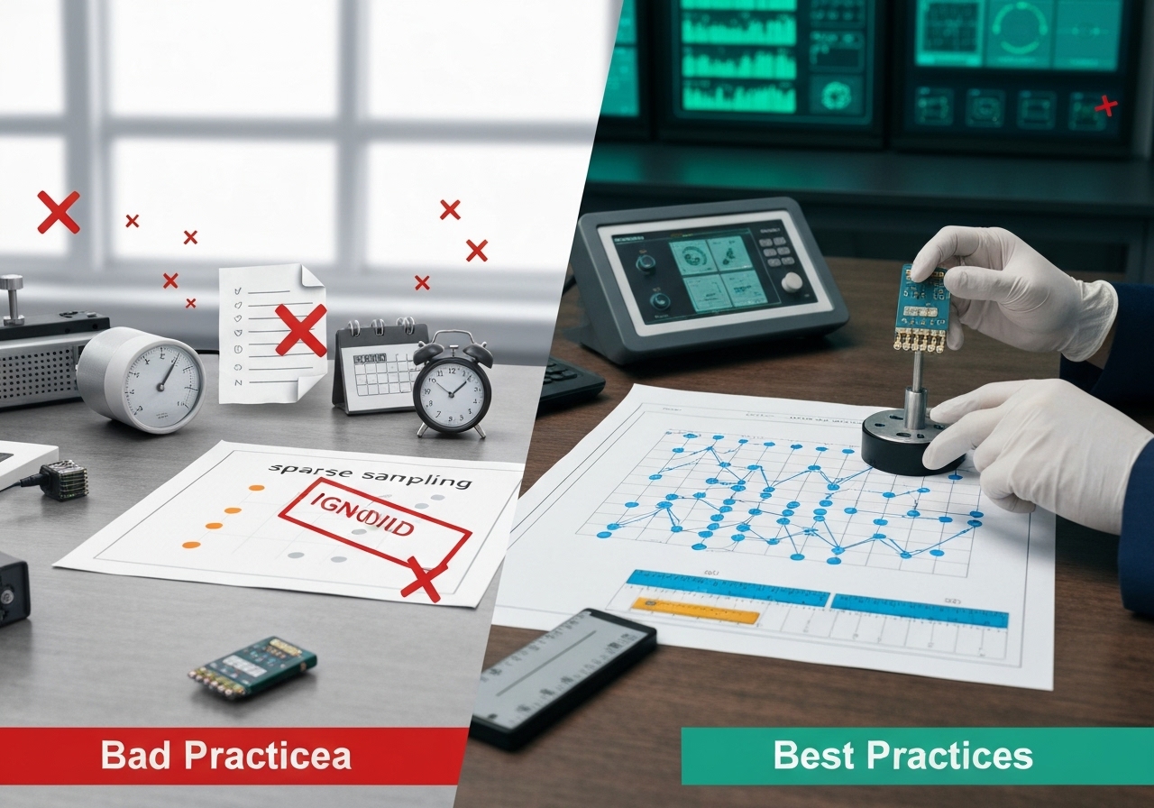 Answer: avoid sparse sampling, ignore metadata, and delay calibration; instead design repeatable sampling and validate sensors.