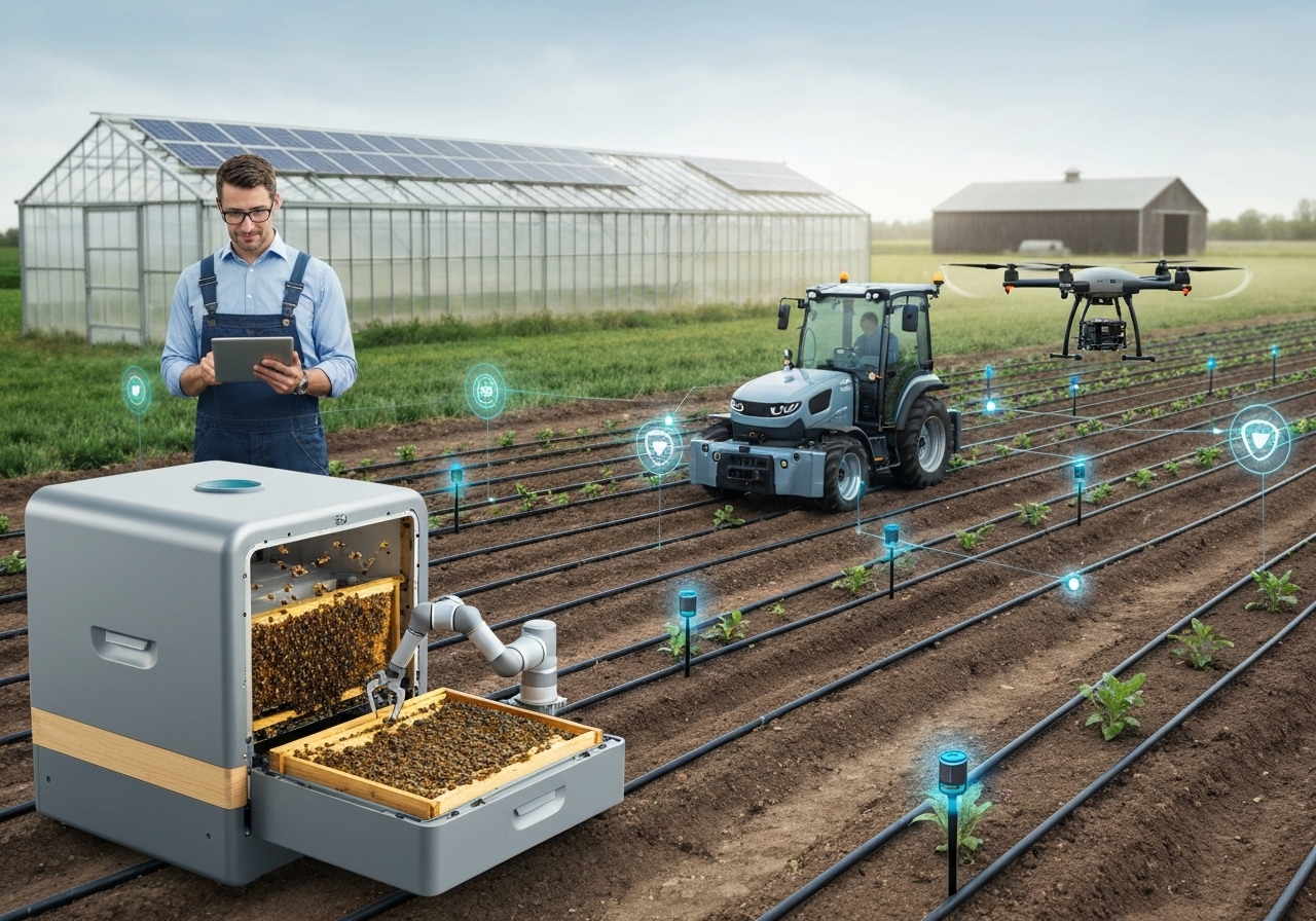 How does robotic beekeeping interact with other smart farm systems?