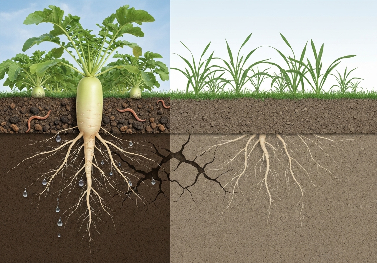 What are root-scaffold crops and how do they reduce soil compaction?