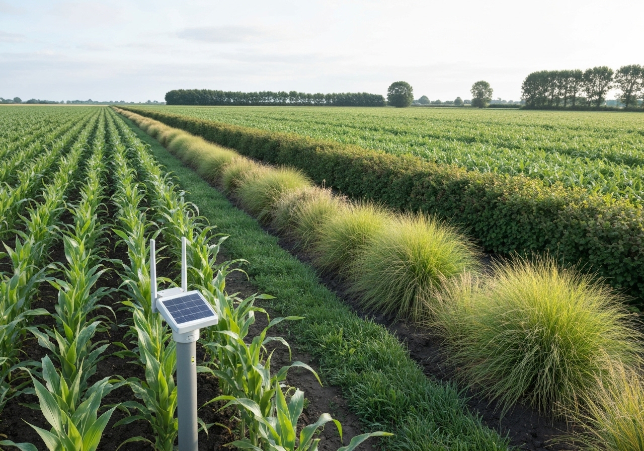 What is a sensor-managed mixed-height windbreak for crops?