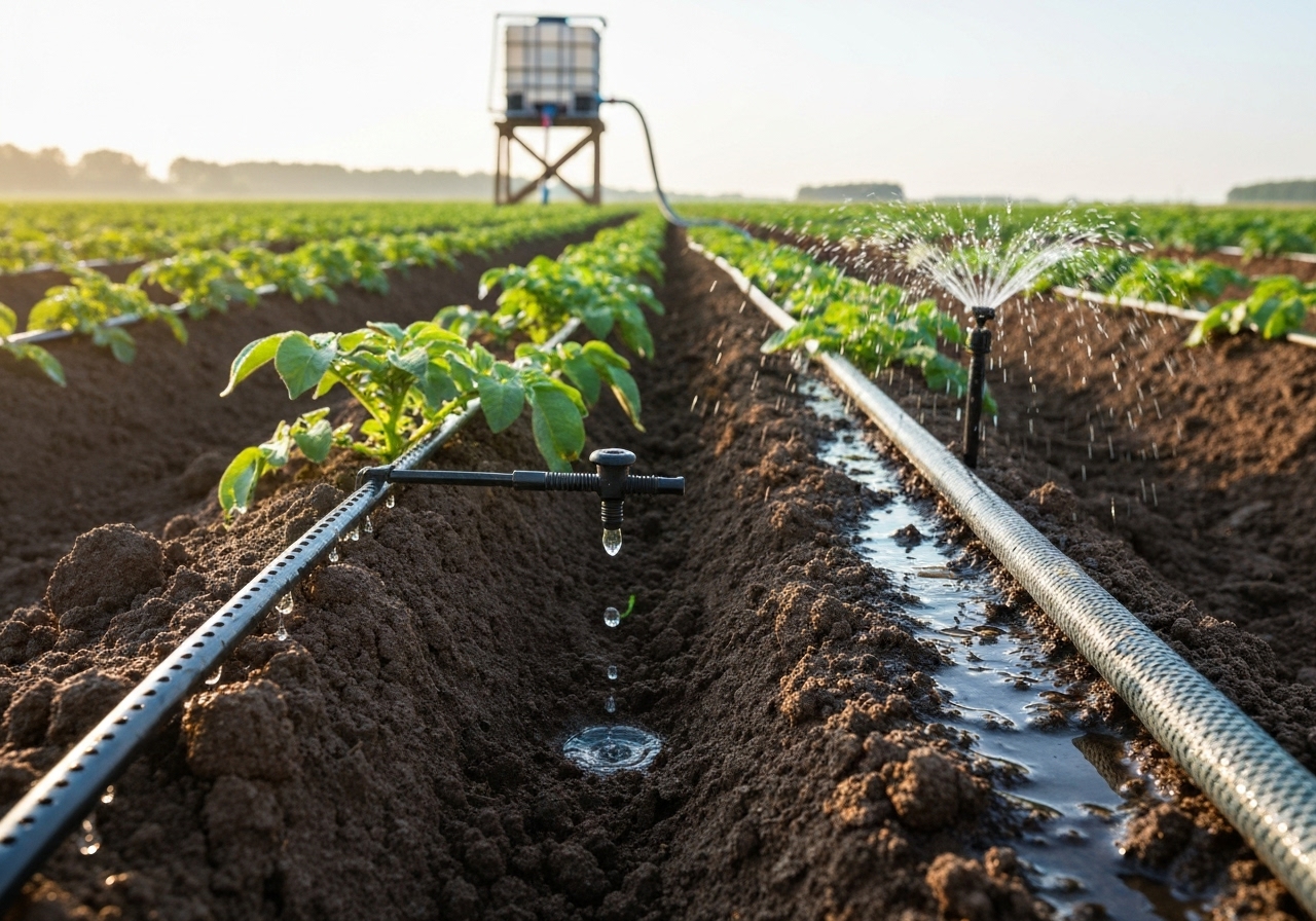 Which emitter types work best for gravity-fed potato irrigation?