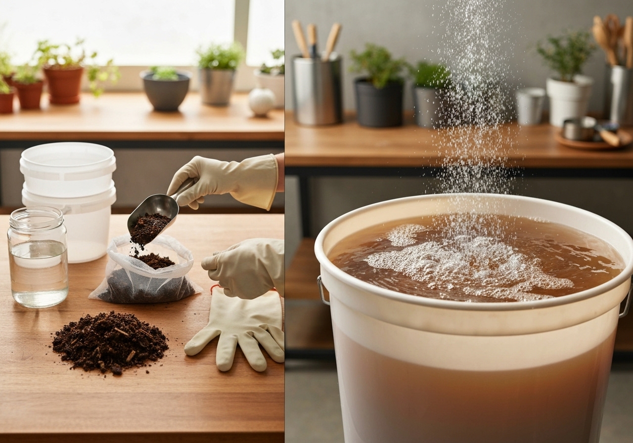 How to brew compost tea step-by-step (standard aerobic batch method)?