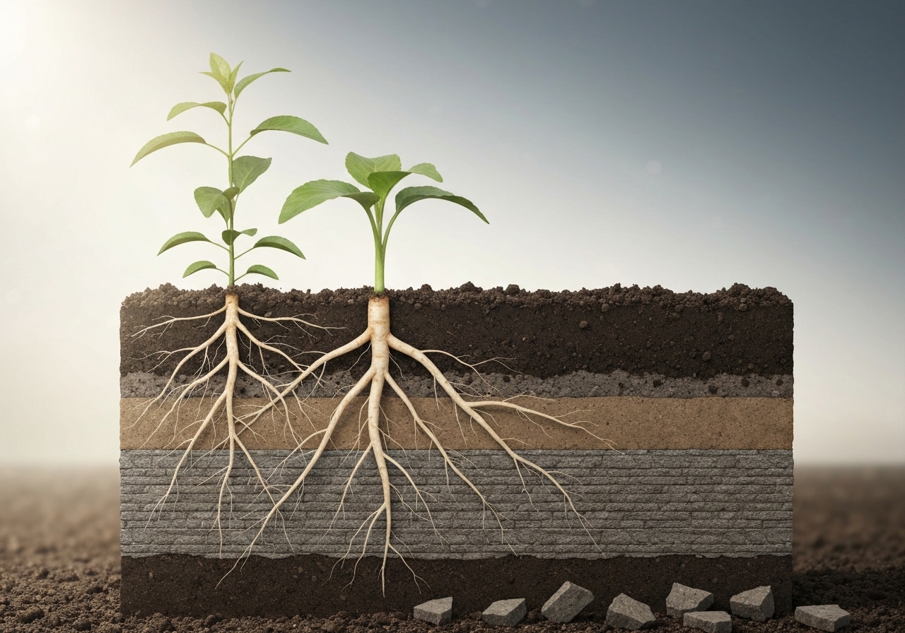 Which root traits are most effective for breaking hardpans?