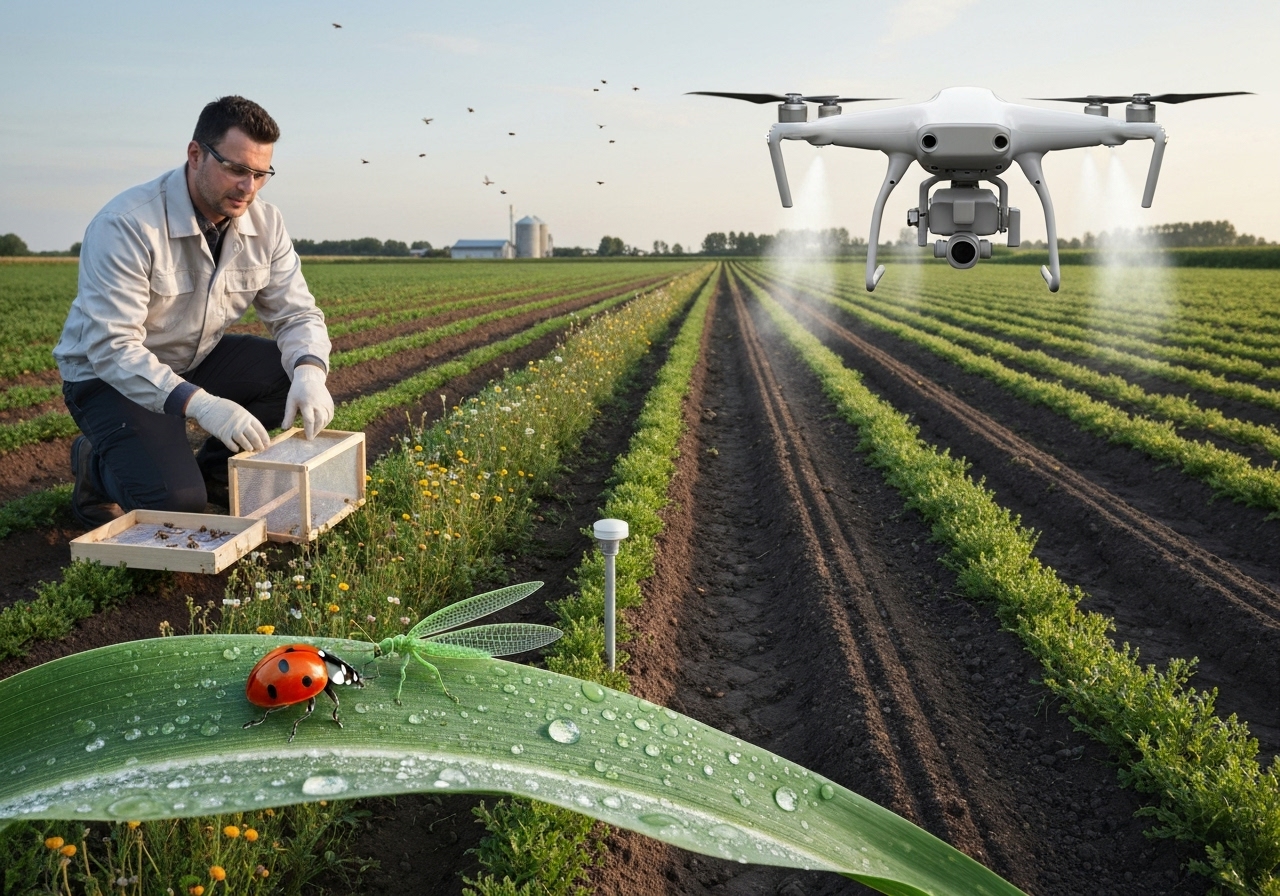 What are practical workflows for integrating drones and biocontrol on the farm?
