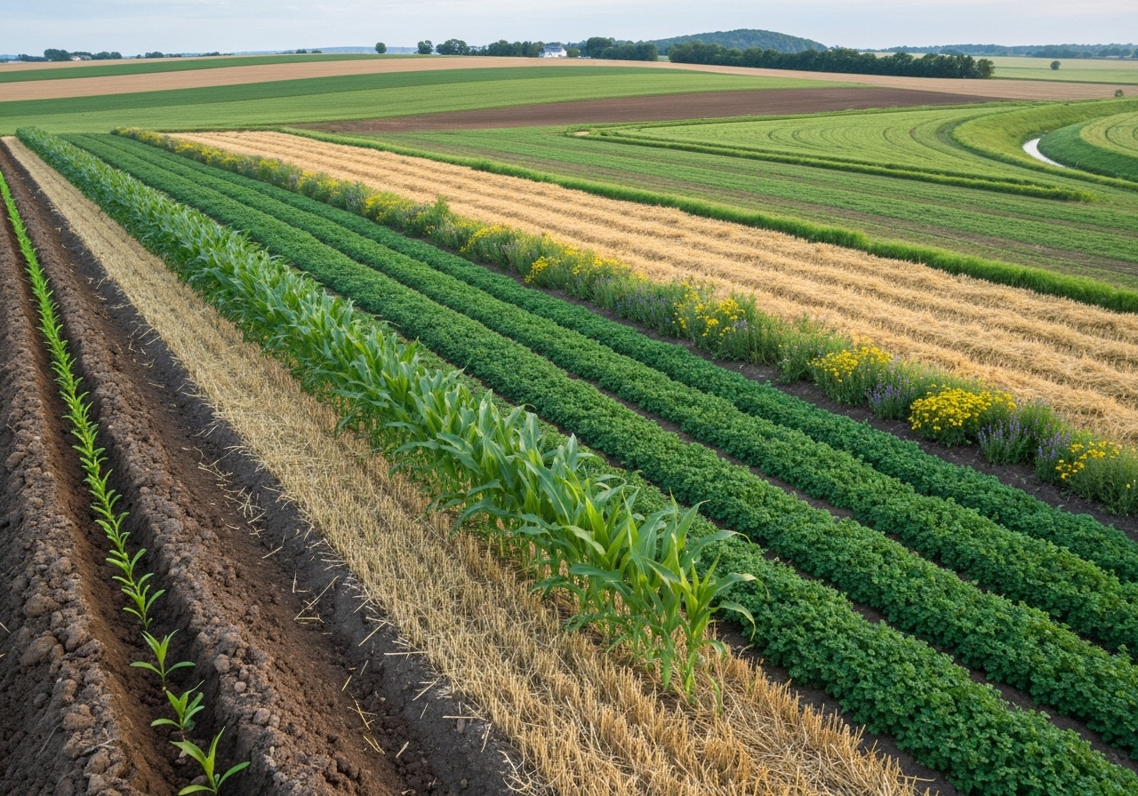 How do crop rotation and field design limit weed pressure?
