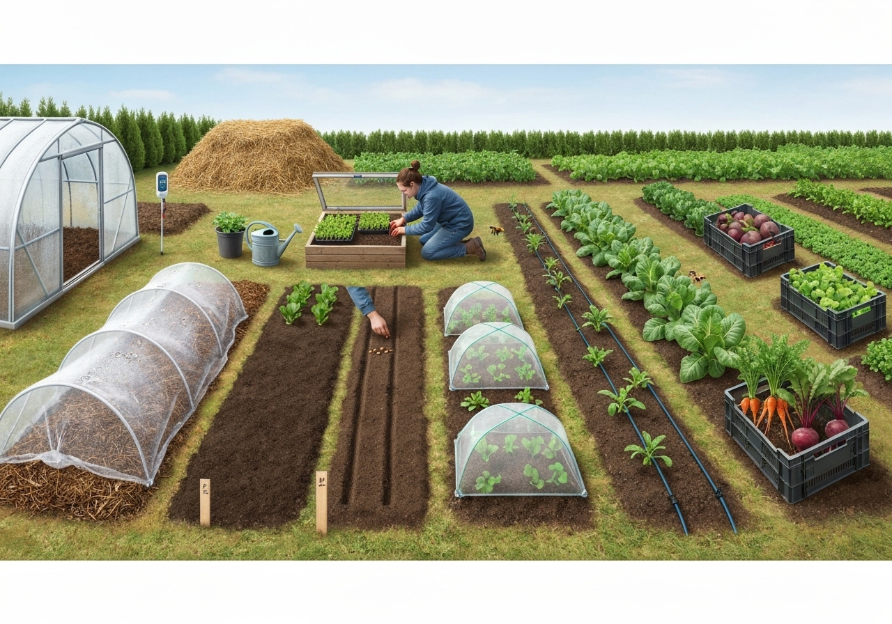 What is a sample microclimate succession calendar for temperate small farms?