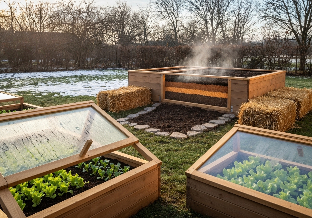 What is the role of cold frames and hotbeds in season extension without greenhouses?