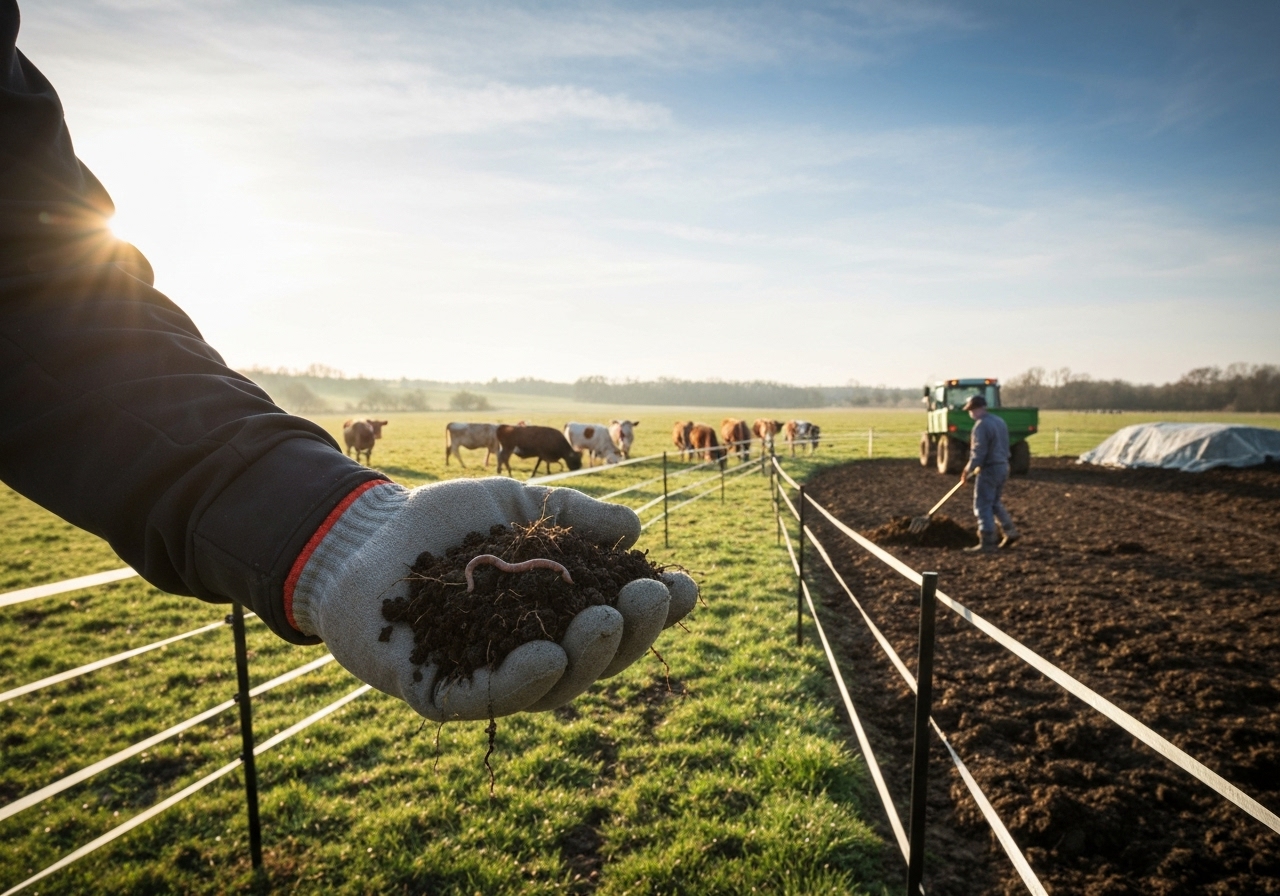 How does managed grazing and manure handling build soil carbon?