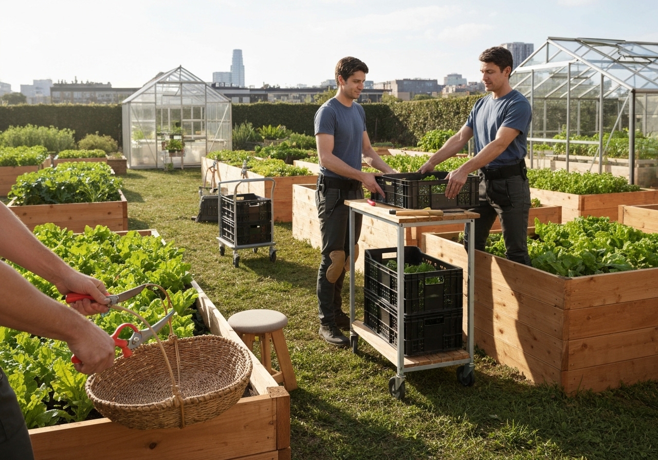 What are ergonomic best practices for micro-farm harvesting?